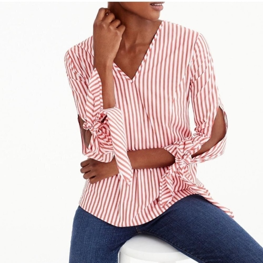 NWT J Crew Universal Standard Peplum Top Slit Sleeve Poplin Side Zip Women’s M - Picture 1 of 14